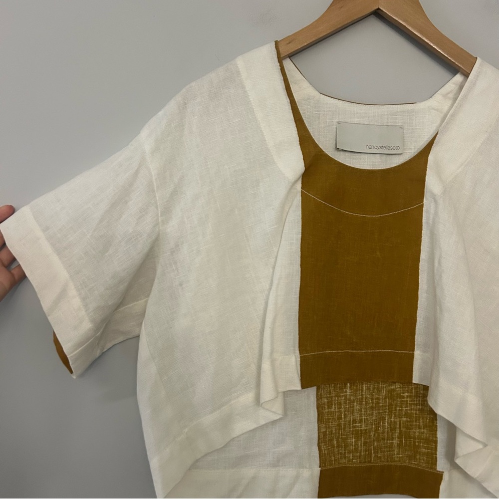 NANCYSTELLASOTO Nancy Stella Soto SLSS Linen Blouse in Brown White - Picture 3 of 6